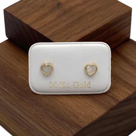 14KT Gold Mother Of Pearl Heart Baby Earrings