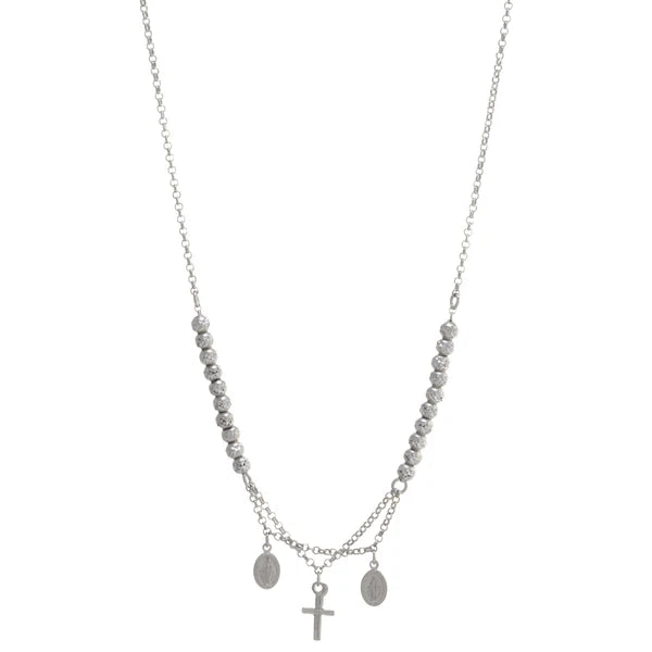 Beaded Cross and Mary Charm Necklace