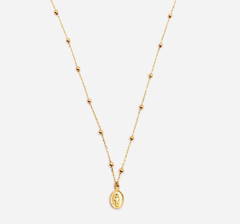14KT Gold Dainty Mary Charm Necklace