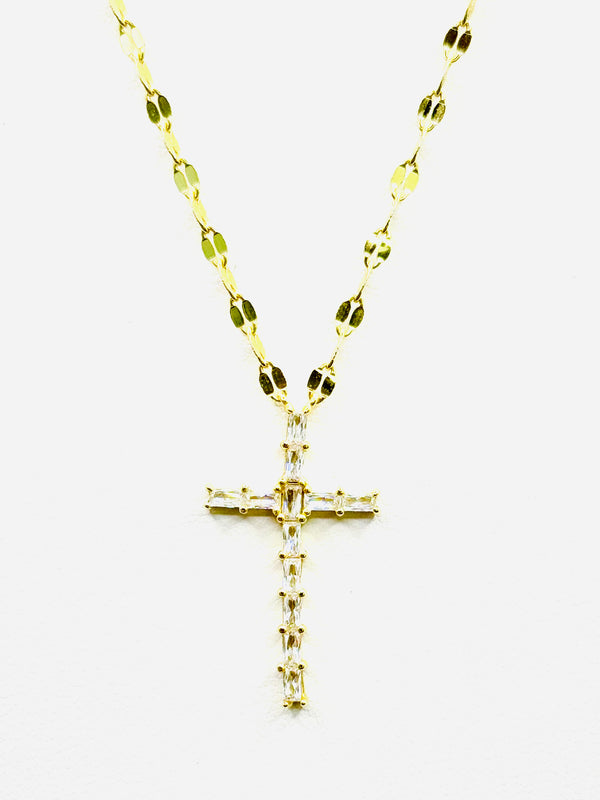 CZ Baguette Cross Necklace