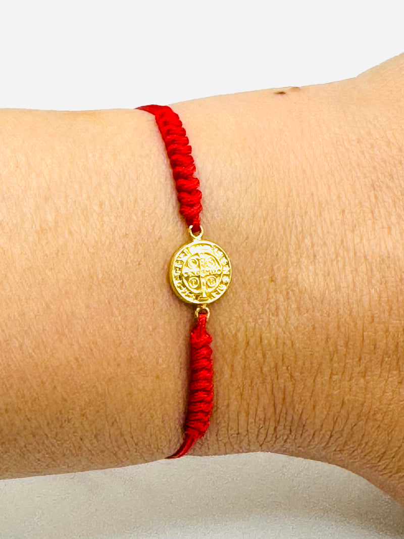 14KT Gold St Benedict Red String Bracelet