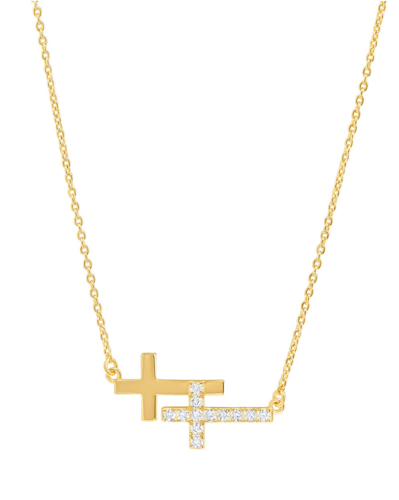 Double SideWays Cross Necklace