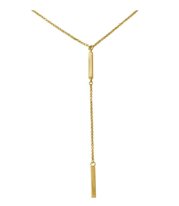 Gold Bar Necklace with Dropped Bar