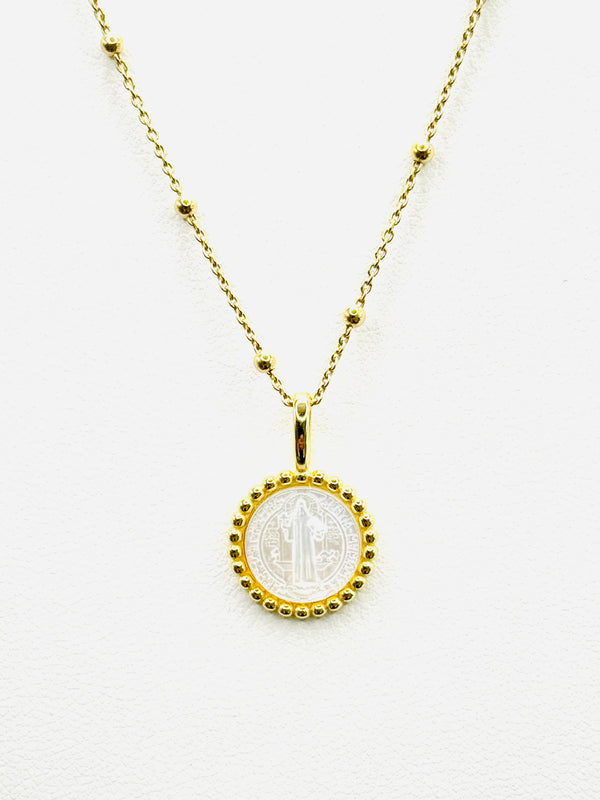 Mother of Pearl St Benedict Necklace