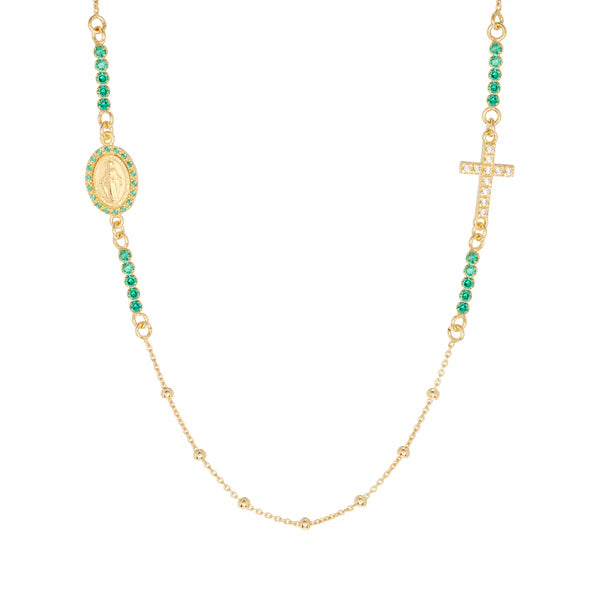Green CZ Rosary Necklace