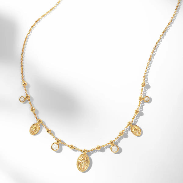 Mother Mary Charm & CZ Drop Necklace