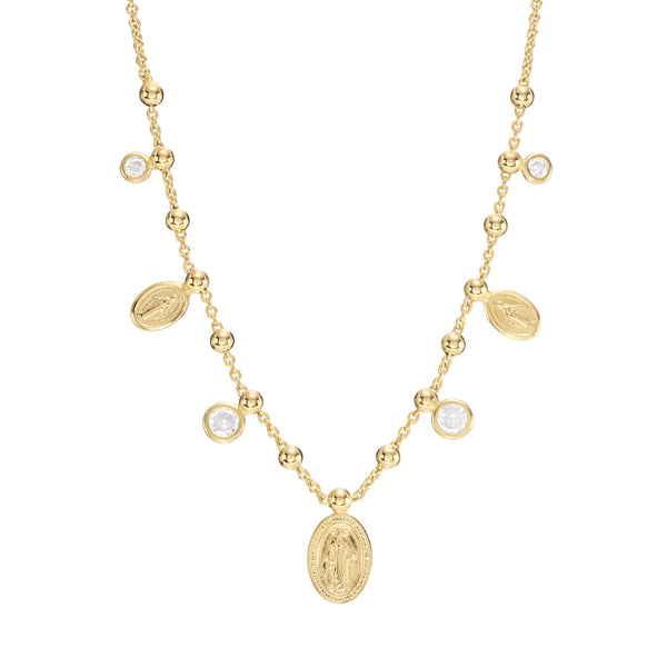 Mother Mary Charm & CZ Drop Necklace