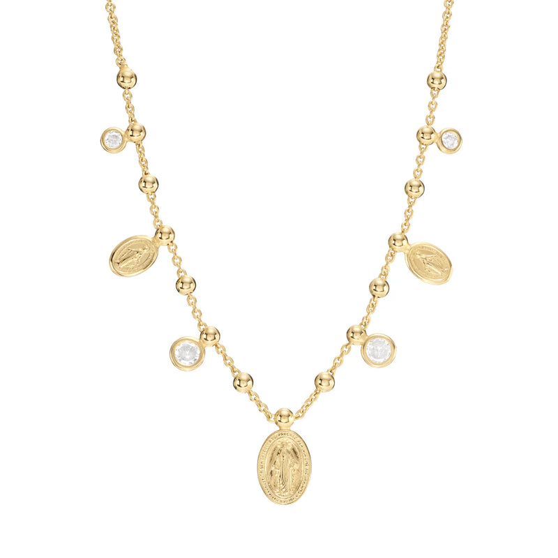 Mother Mary Charm & CZ Drop Necklace