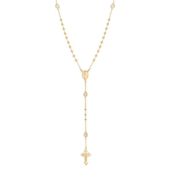 CZ Bezel Rosary Necklace