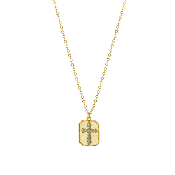 Square CZ Cross Matte Necklace
