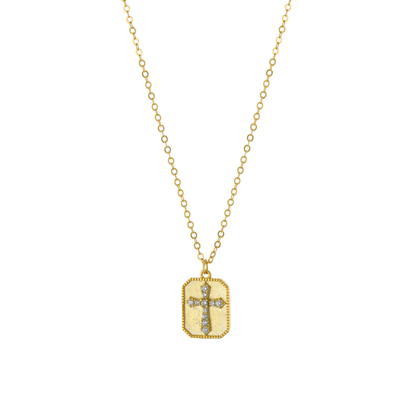 Square CZ Cross Matte Necklace