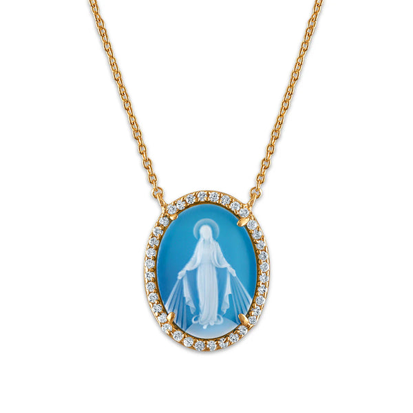 Blue Miraculous Mary Cz Necklace