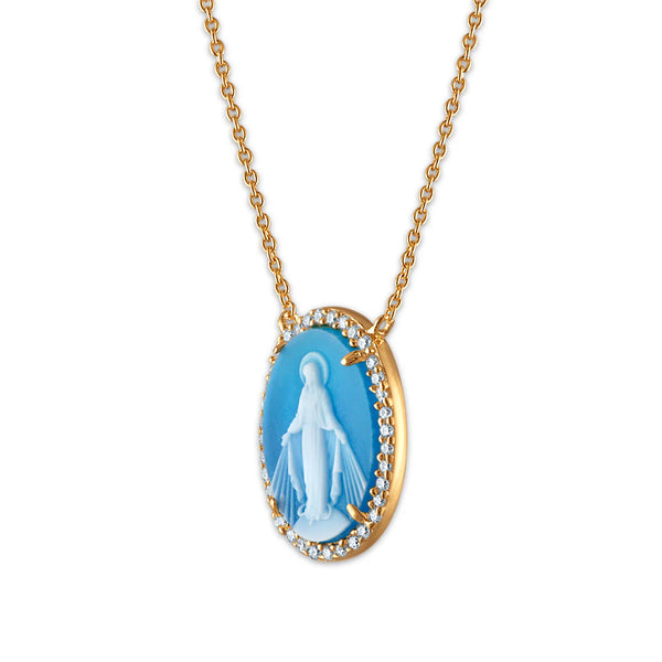 Blue Miraculous Mary Cz Necklace