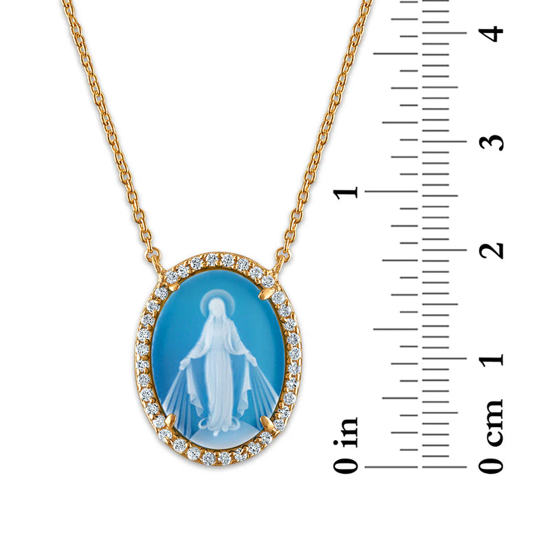 Blue Miraculous Mary Cz Necklace