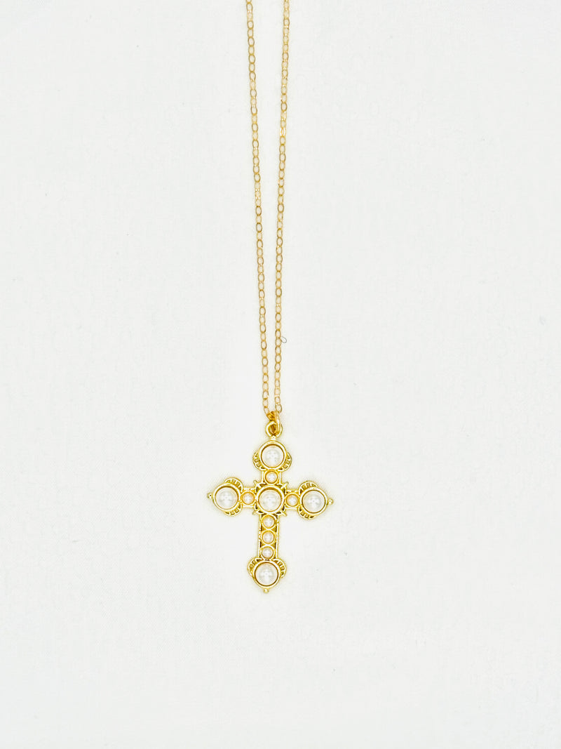 Ornate Pearl Cross Necklace