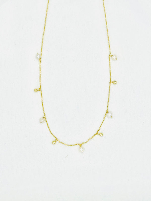 Dainty Pearl and Gold Ball Necklace