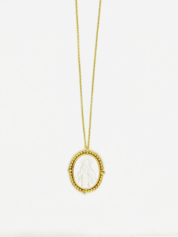 Mother of Pearl Miraculous Mary Necklace