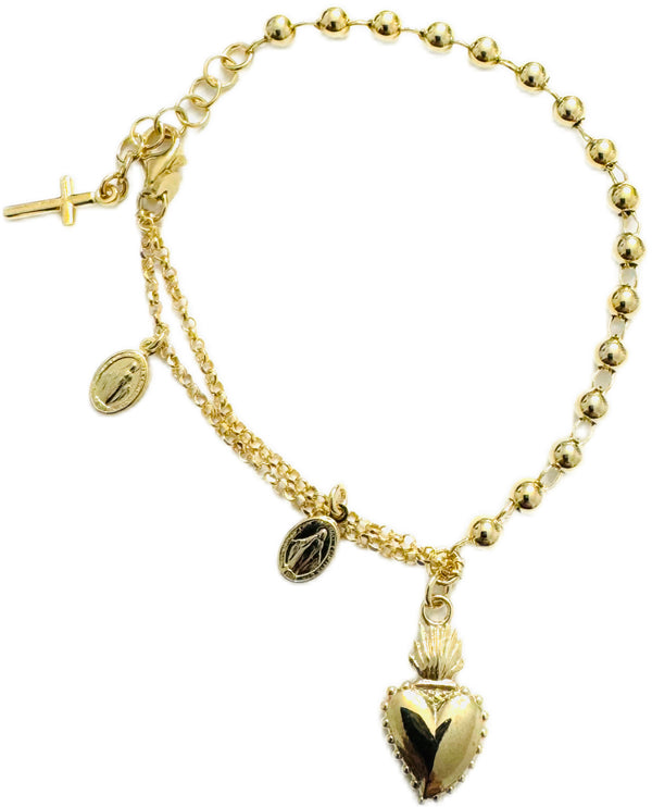 Gold Sacred Heart & Miraculous Medal Bracelet