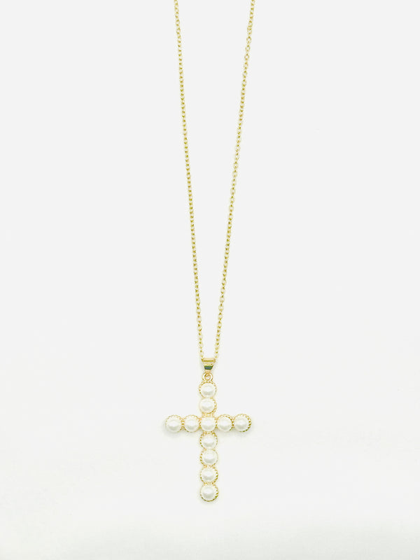 Large Pearl Cross Necklace