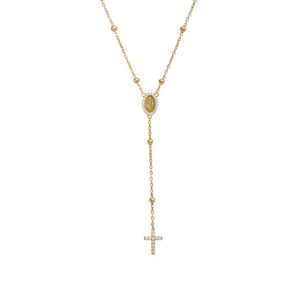 Gold and CZ Rosary Necklace