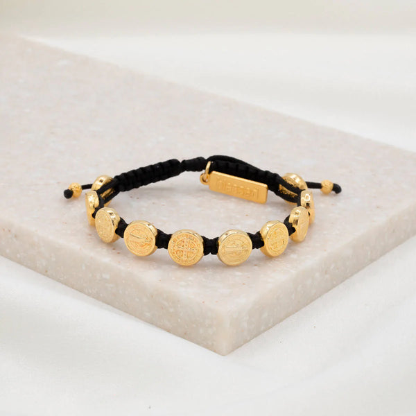Benedictine Blessing Bracelet - Black & Gold Medals