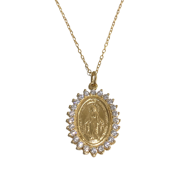 Miraculous Medal With Large Cubic Zirconia