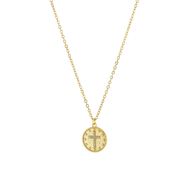 Gold with CZ Cross Pendant Necklace