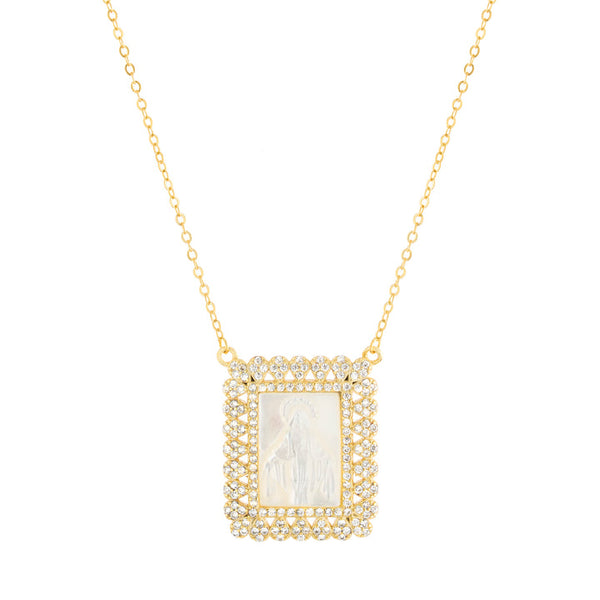 Gold Pearl & CZ Mary Necklace