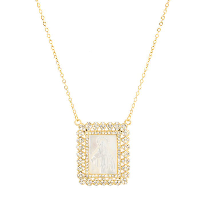 Gold Pearl & CZ Mary Necklace