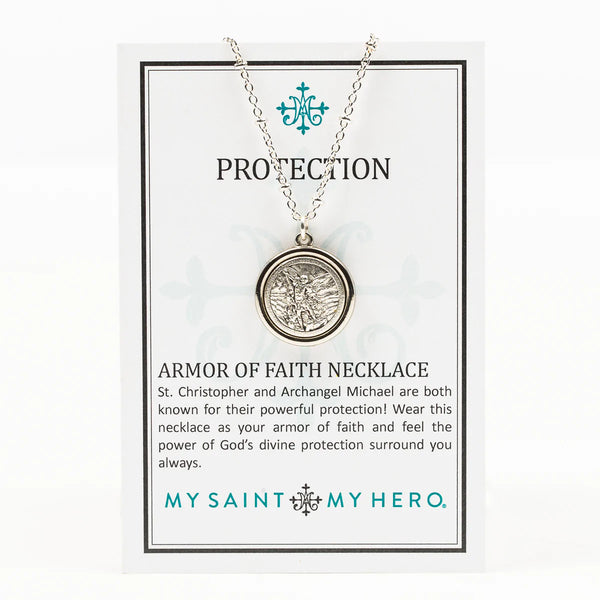 Archangel Michael & Saint Christopher Protection Armor of Faith Necklace - Chain