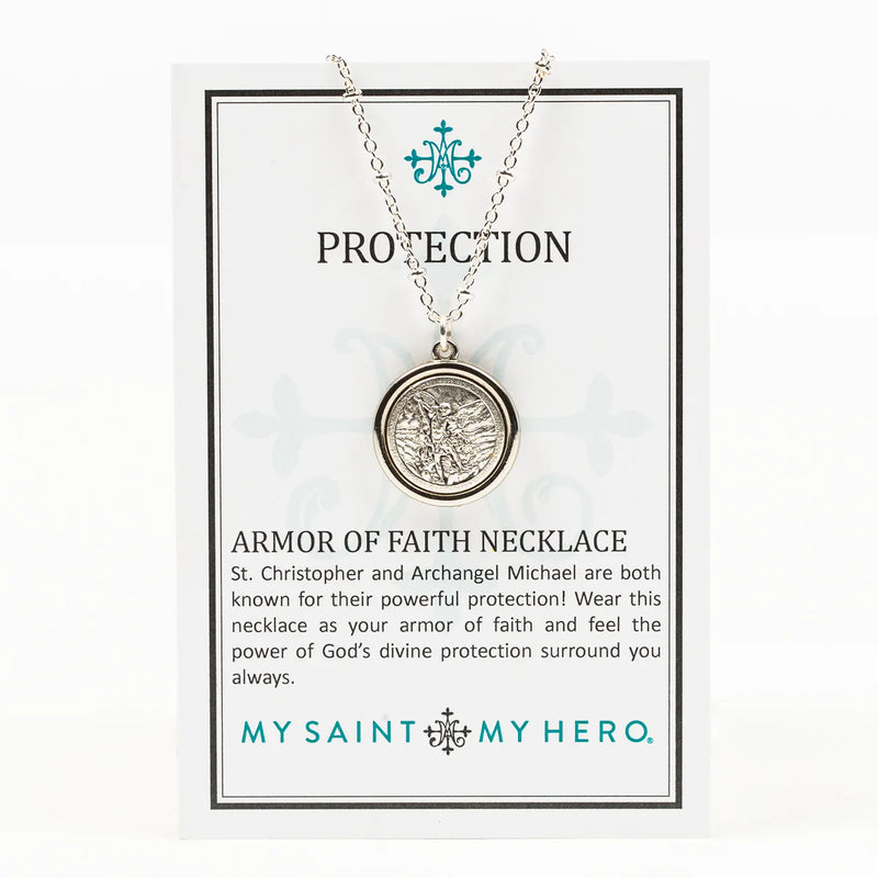 Archangel Michael & Saint Christopher Protection Armor of Faith Necklace - Chain