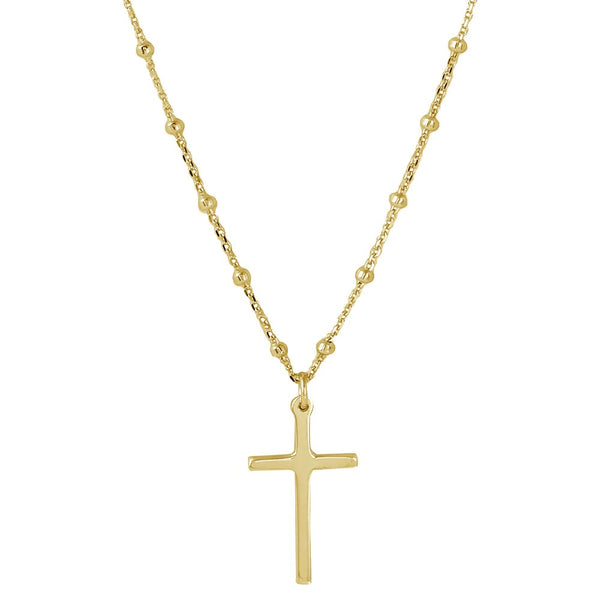 Gold Cross Necklace With Beaded Chain