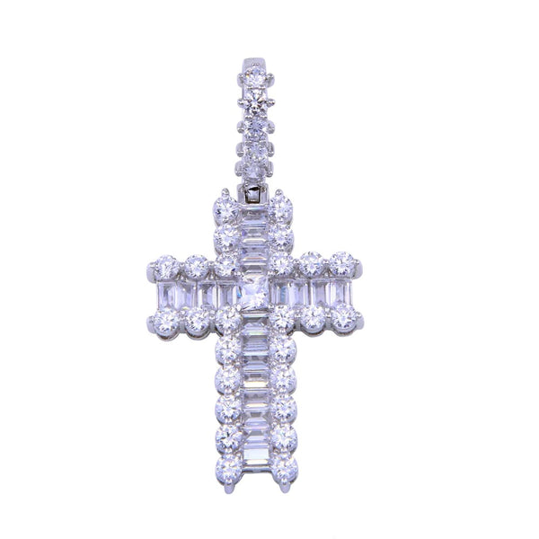 Bordered Baguette CZ Cross Necklace