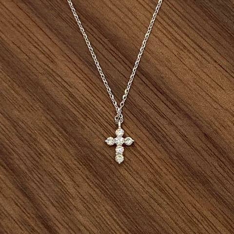 14KT White Gold & Diamond Dainty Cross Necklace