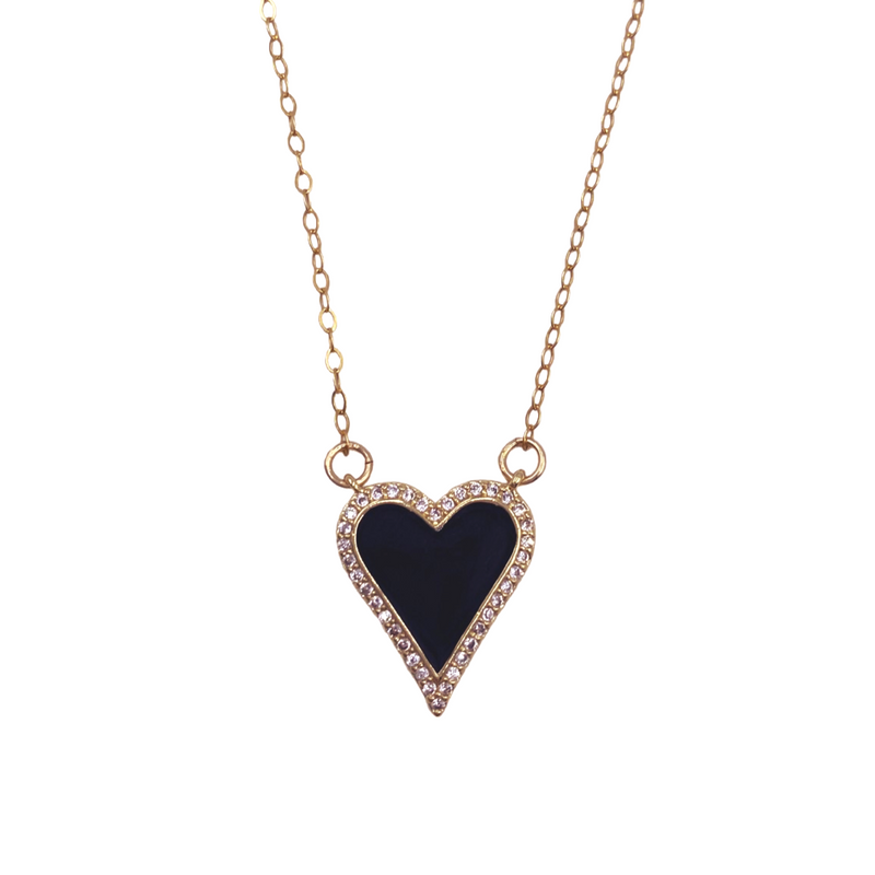 CZ Gold and Black Heart Necklace