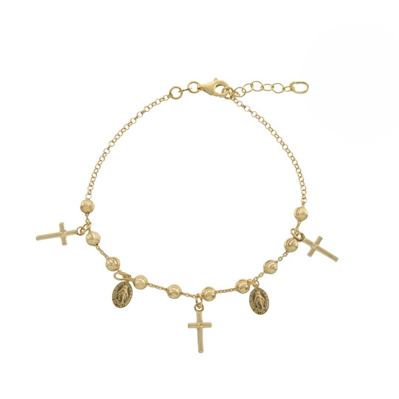 Gold Cross & Mary Charm Bracelet