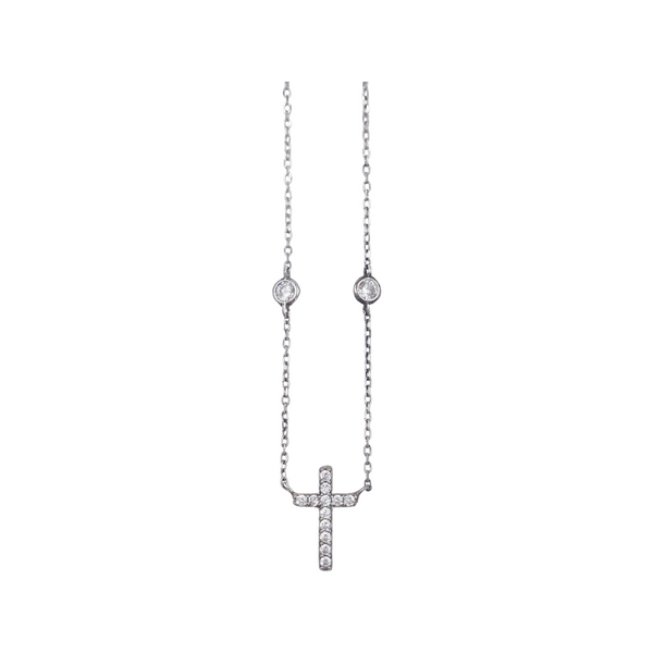 Dainty Cubic Zirconia Cross Necklace With Double Bezel