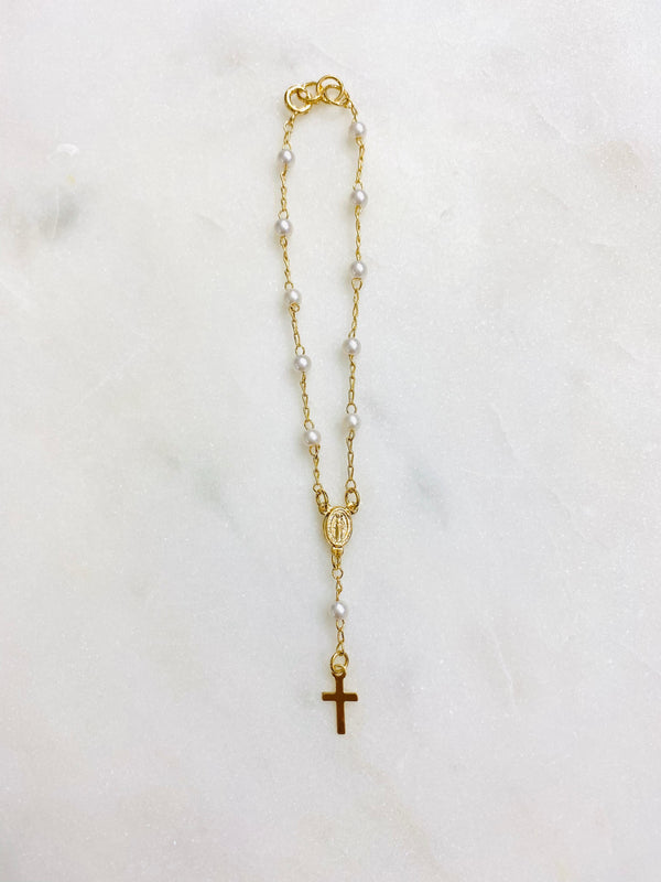 Gold Pearl Rosary Bracelet